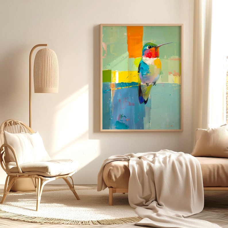 Modern Wall Art Hummingbird Canvas or Poster, Abstract Minimalist ...