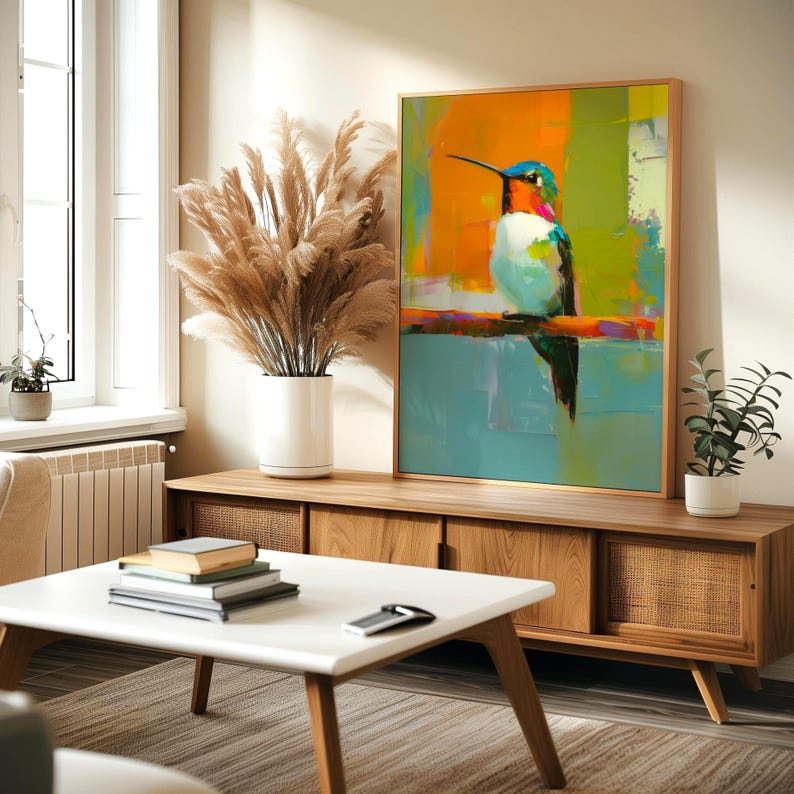 Modern Hummingbird Wall Art - Vibrant Bird Painting With Abstract ...