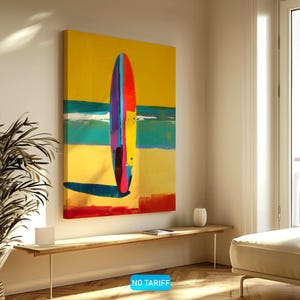 Abstract Surfboard Wall Art, Modern Coastal Decor, Canvas or Poster, Colorful Beach Print, Ocean Inspired Artwork, Surfing Home Decor Gift