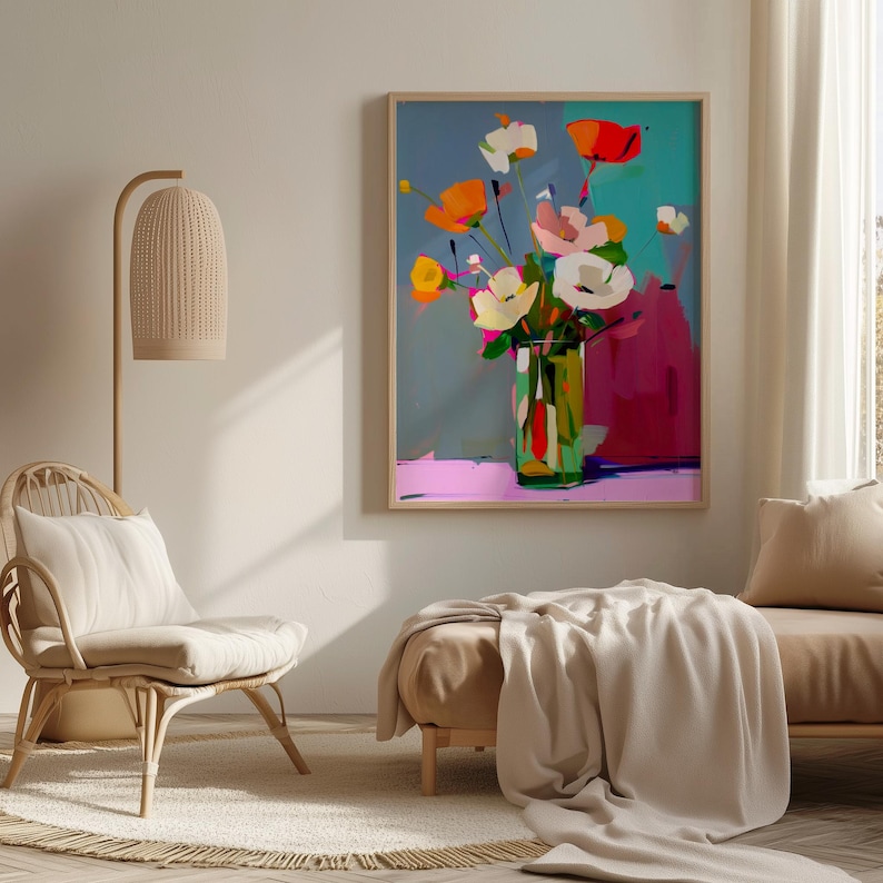 Modern Floral Abstract Wall Art Print - Colorful Flower Painting ...