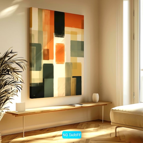 Mid-Century Modern Art Print, Abstract Geometric Bauhaus Wall Decor. Geometric Painting on Canvas or Paper