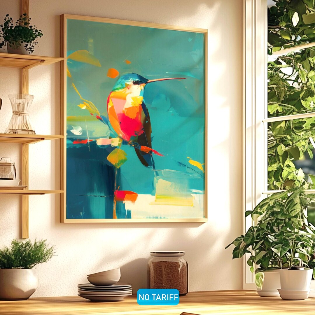 Colorful Hummingbird Canvas Wall Art | Modern Abstract Bird Print ...