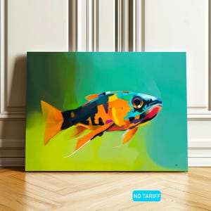 Abstract Fish Wall Art Print, Colorful Fish Artwork for Home Decor Gift, Bold Modern Aquatic Painting for Living Room Studio or Office