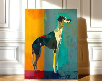 Modern Greyhound Wall Art Print, Colorful Abstract Whippet Painting, Contemporary Canvas Artwork for Living Room, Office or Studio