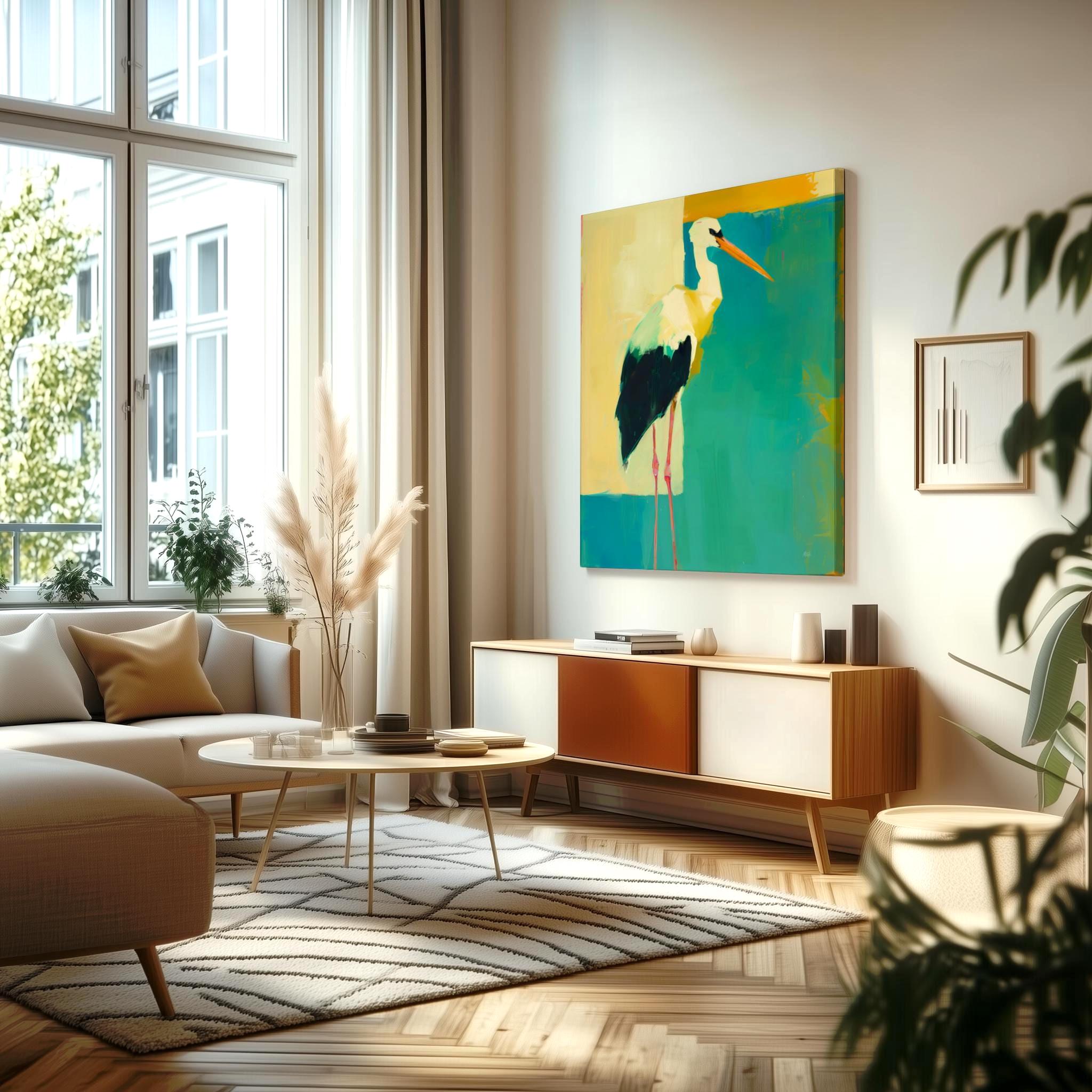 Modern Bird Wall Art Print, Abstract Stork Painting, Contemporary ...