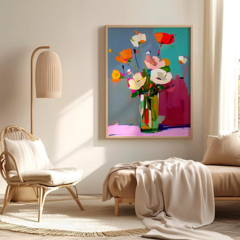 Modern Floral Abstract Wall Art Print - Colorful Flower Painting ...