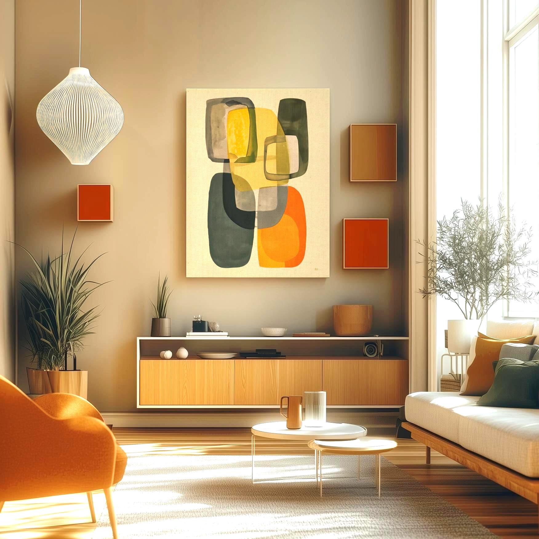 Mid Century Modern Abstract Wall Art Print, Organic Shapes in Earthy ...