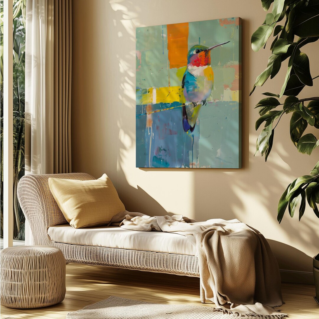 Modern Wall Art Hummingbird Canvas or Poster, Abstract Minimalist ...