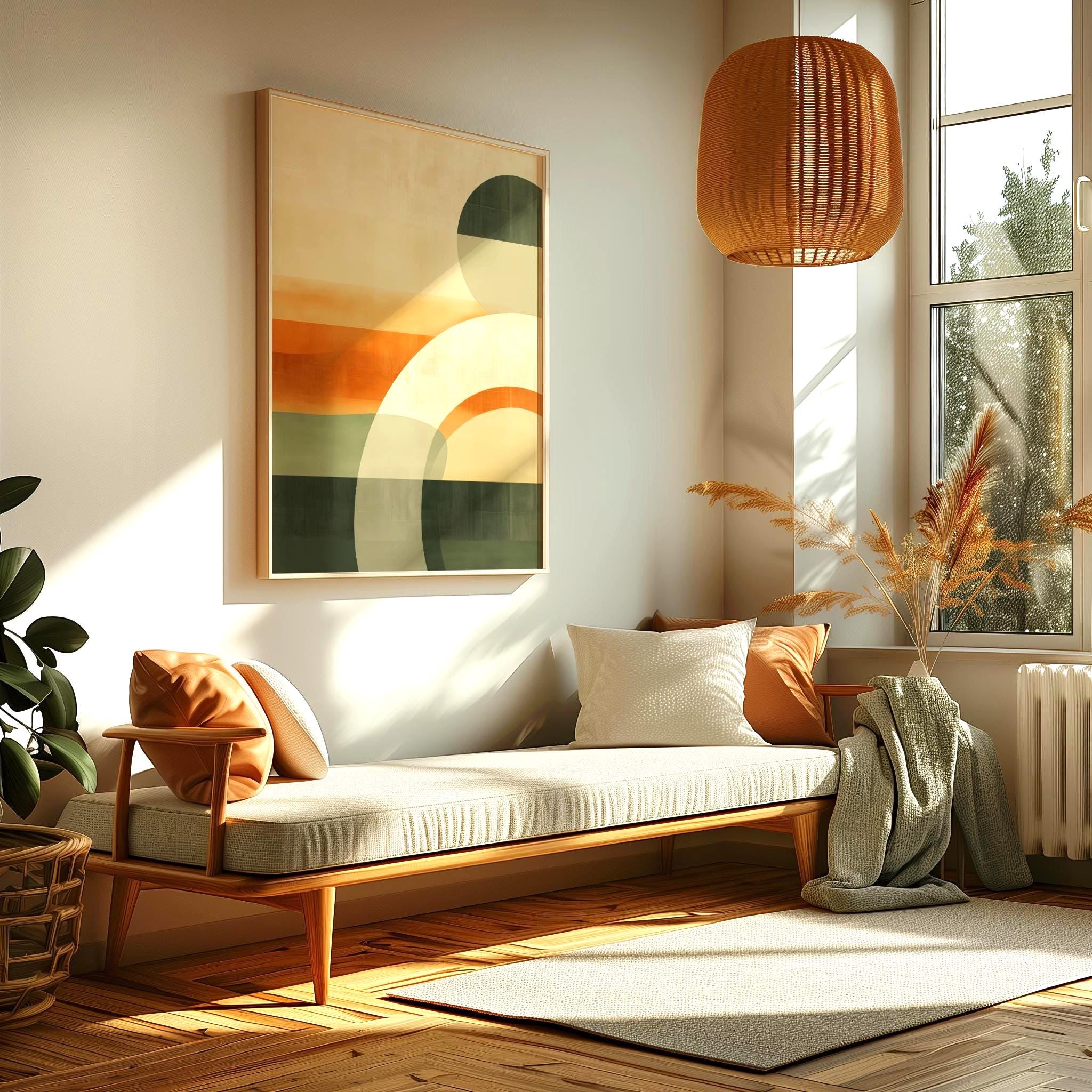 Japandi Abstract Wall Art, Minimalist Geometric Print Neutral Beige ...
