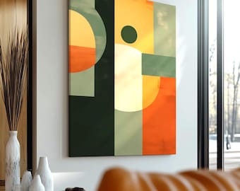 Modern Abstract Geometric Wall Art, Bold Mid-Century Minimalist Art Print, Colorful Bauhaus inspired Painting for Living Room or Office