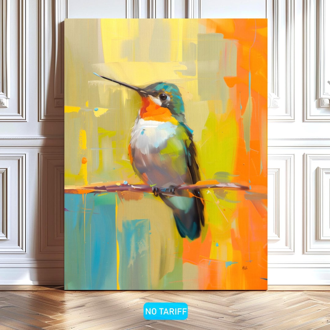 Colorful Hummingbird Still Life Wall Art Print - Modern Abstract Bird ...
