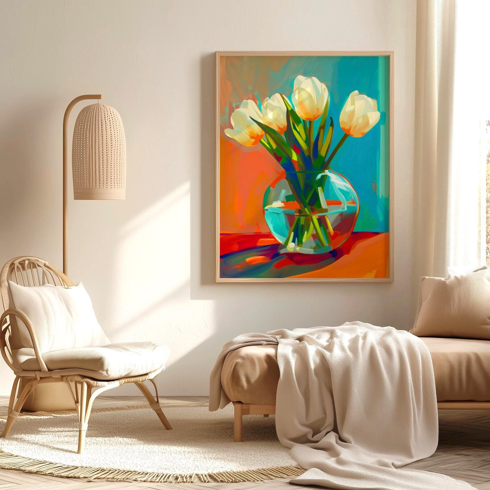 Abstract Tulip Painting, Modern Floral Canvas Print, White Flowers ...