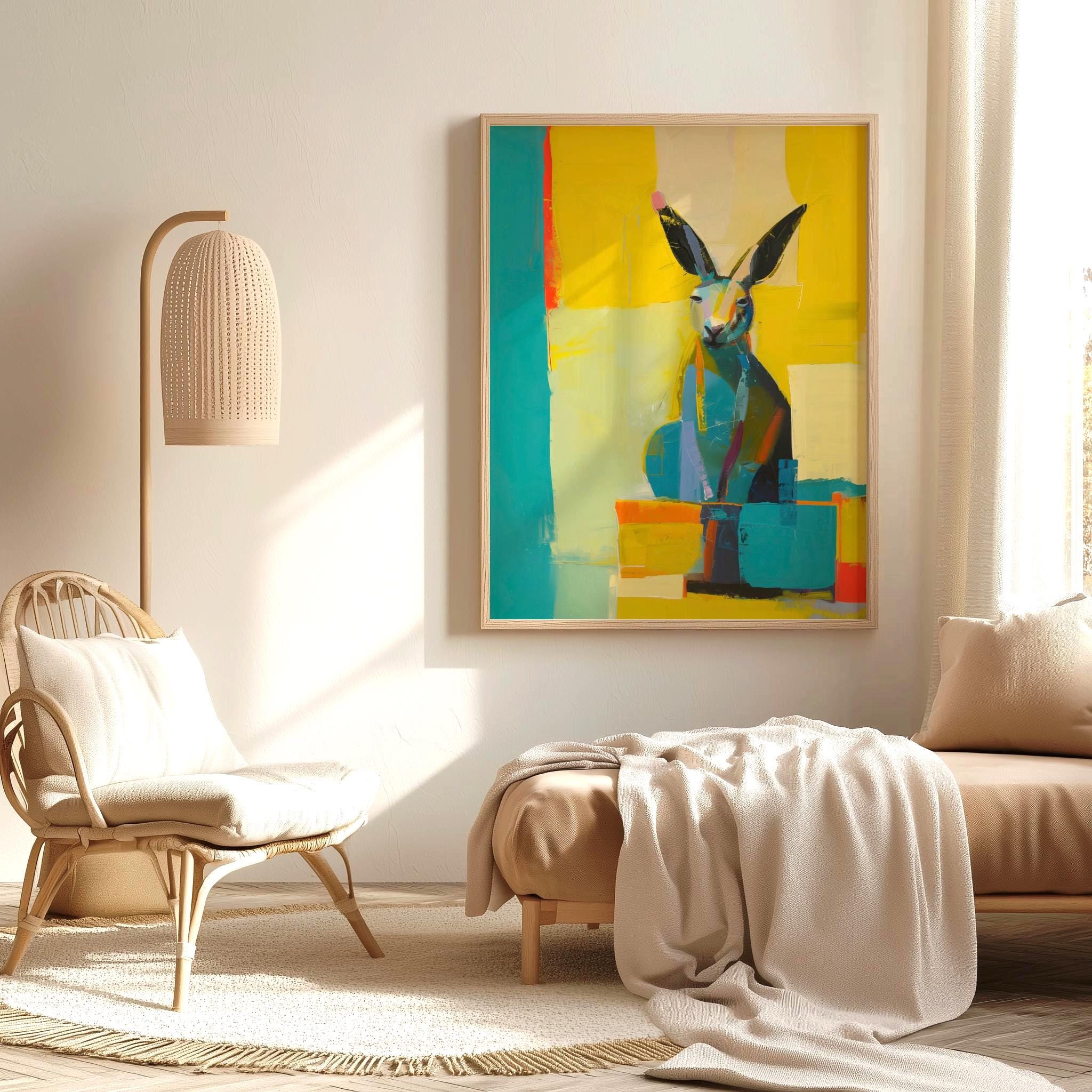 Abstract Kangaroo Painting, Colorful Animal Wall Art, Modern Wildlife ...