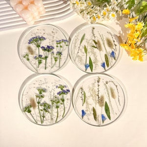Natural Flower Coasters, Outdoor Coasters, Customized Wedding Birthday Christmas Gift Table Decorations, Wildflower Art, Mother&#39;s Day Gifts