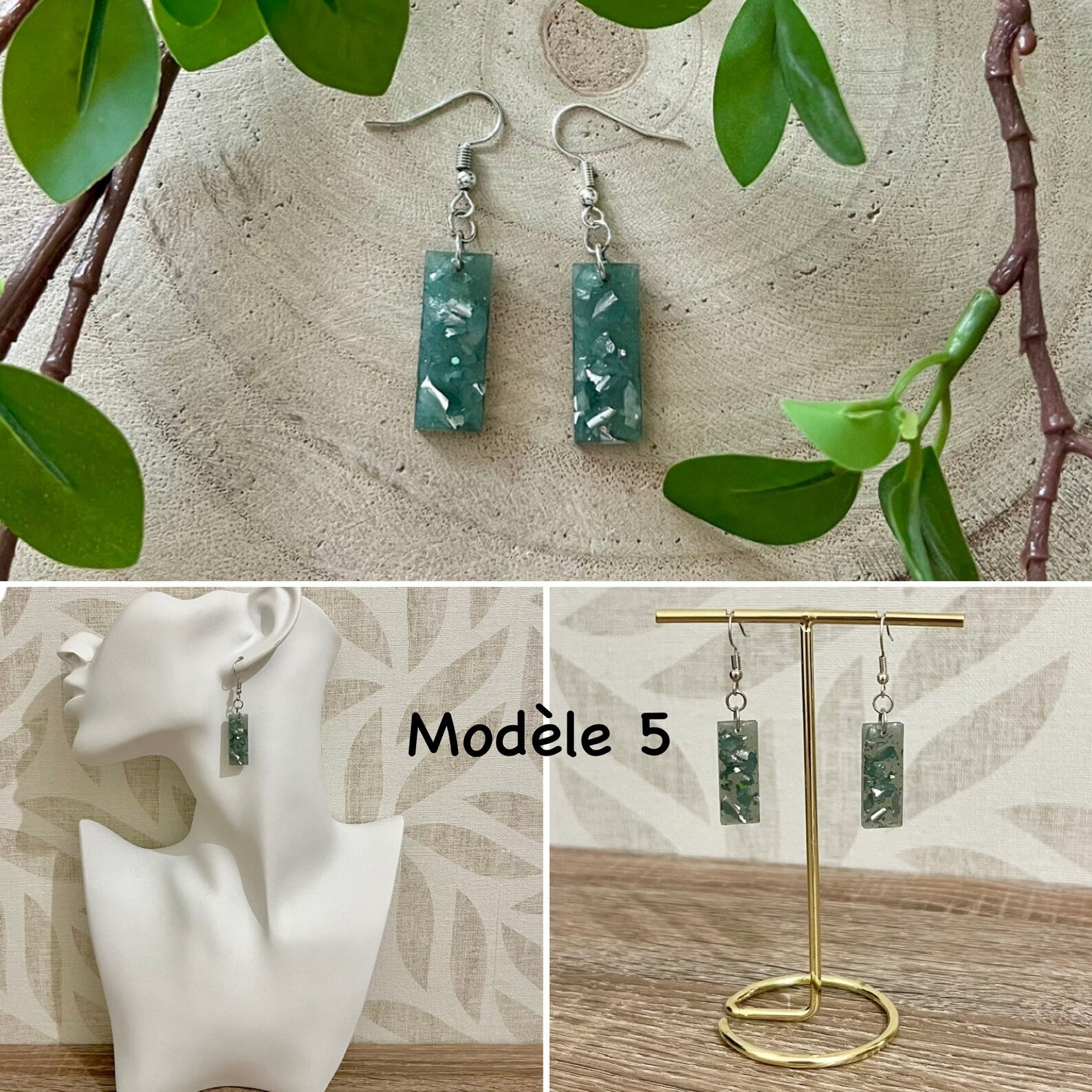 Boucles D'oreilles Pendantes En Résine époxy Jaune - Fait Main Acier Inox