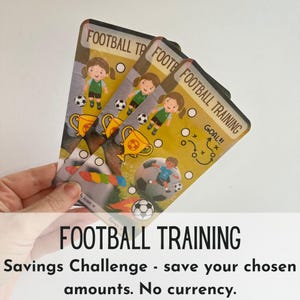 Fußballtraining Spar-Challenge - Kinderunterricht Sammlung - Laminierter Spar-Tracker | Cash Umschlag | Cash-Füllung | Sinkgelder