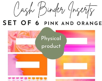 Pink and Orange Cash Wallet Inserts - A6 A7 Binder, Savings Challenge (Set of 6)