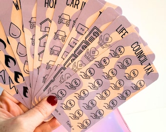 Lilac Household Bills Savings Trackers – Laminated Cash Stuffing Set