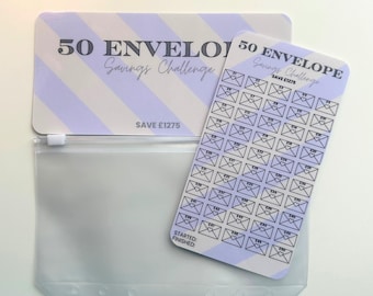 50 Envelope Savings Challenge – Purple Stripe A6 Tracker
