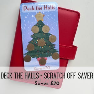 CHRISTMAS Scratch-off  savings challenge, tracker, reusable, A6 binder, cash stuffing, cash envelope, decorations, deck the halls
