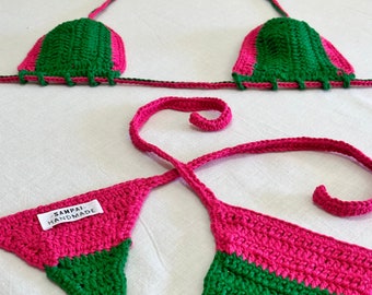 Set bikini all'uncinetto perizoma verde