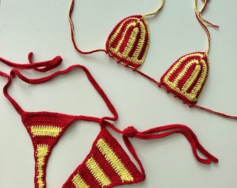 Bikini-Set Häkel-Tanga Rotgelb