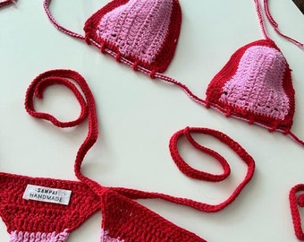 Bikini-Set Häkel-Tanga Redrose