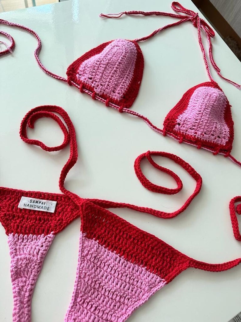 Ensemble Bikini String Au Crochet Redrose image 1