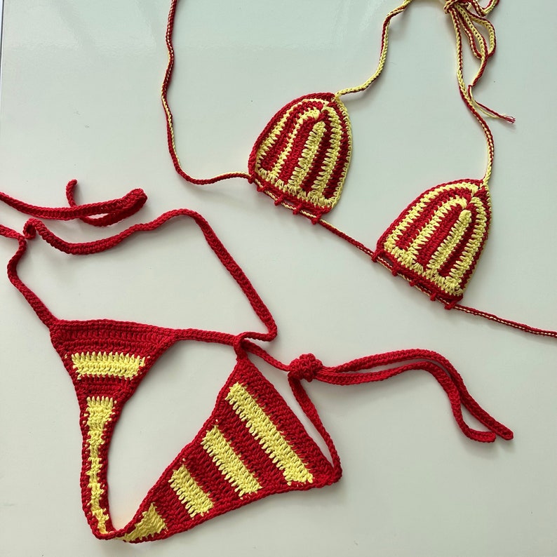 Bikini-Set Häkel-Tanga Rotgelb Bild 1