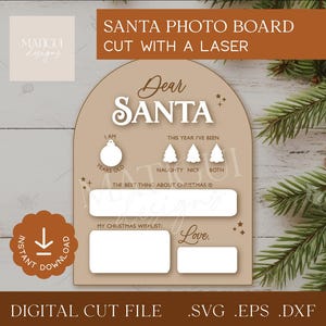 Lieber Santa Weihnachten Foto Brett Laser geschnitten Datei, Weihnachten Wunschliste svg eps dfx, Glowforge, Fotorequisite, Weihnachtsmemoryboard, Wunschliste Zeichen