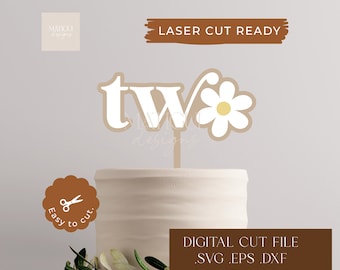 Laserskuren fil för två tårtdekorationer med tusensköna, topper med tusensköna svg eps dfx, topper för andra födelsedag, laserskuren fil för två tårtdekorationer, glowforge-skuren fil