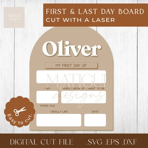 Arquivo de corte a laser do quadro fotográfico do primeiro dia, último dia, volta às aulas svg eps dfx, glowforge, adereço fotográfico personalizável, quadro de memória escolar