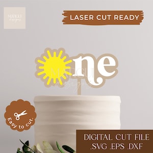 En med sol tårtdekoration laserskuren fil, soltopping svg eps dfx, första födelsedagstoppare, en tårtdekoration laserskuren fil, glowforge skuren fil