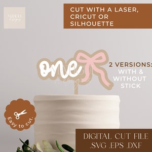 Bow one caketopper laser cut file, cake topper svg eps dfx, first birthday topper, glowforge, cricut, silhouette, ballerina, girl, girly