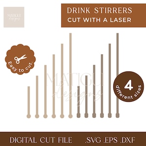 Drink stirrers laser cut file, svg eps dfx, birthday party decor, laser cut file, glowforge cut file, Stir Swizzle Sticks, Template File