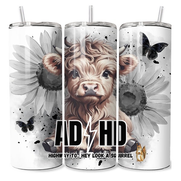 Highland Cow 20oz Tumbler Wrap PNG, Sublimation Designs, Highland Cow PNG, Tumbler Wraps, Highland Cow Tumbler Wrap, ADHD tumbler wraps
