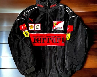 VESTE FERRARI F1 - veste de course brodée - veste vintage Formule 1, veste de course unisexe vintage, cadeau de fan de course de l'an 2000 des années 90, produits dérivés F1