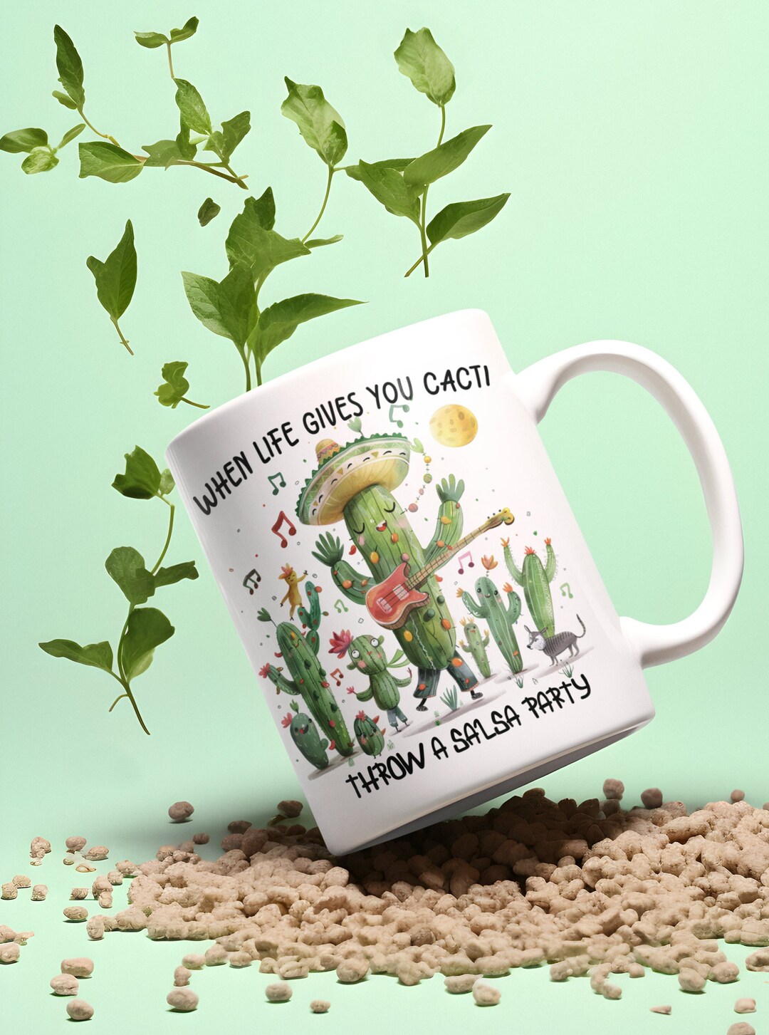 When Life Gives You Cacti Throw a Salsa Party Mug, Dancing Cactus Mug