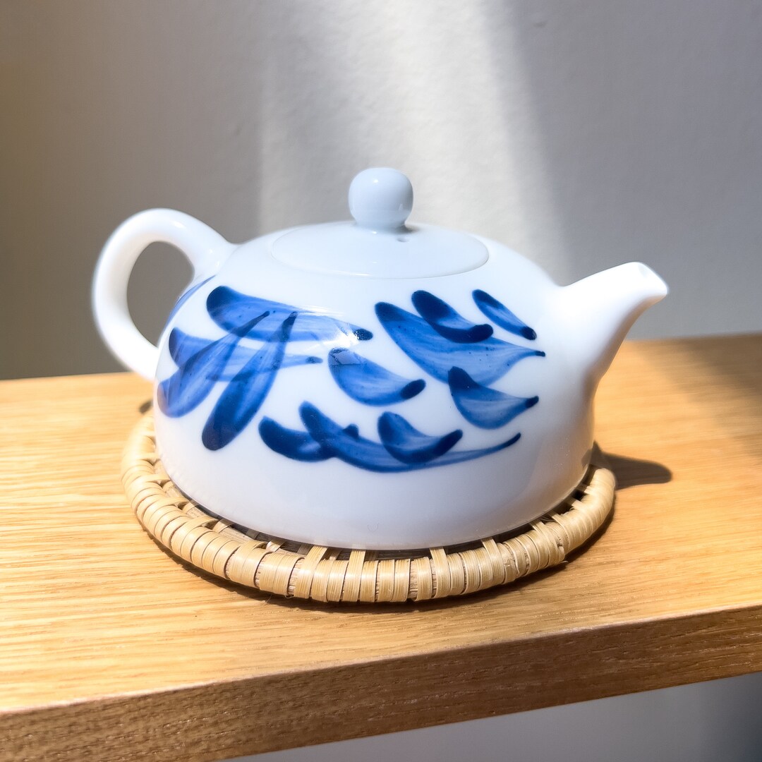 Handmade Modern Chinese Teapot Abstract Calligraphy happy Blue & White ...