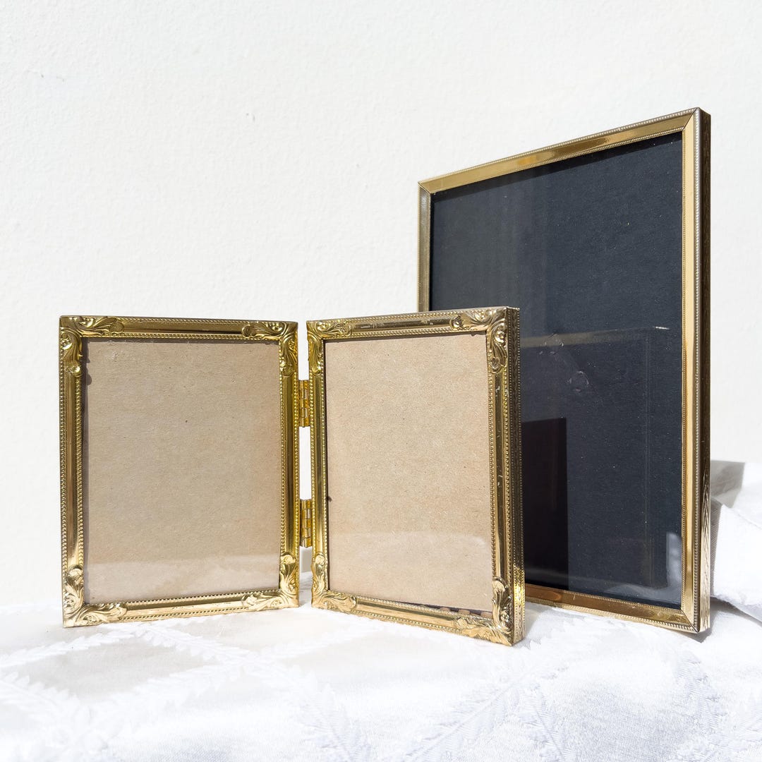 Vintage Gold Metal Picture Frames: Hinged Double Frame Set - Etsy