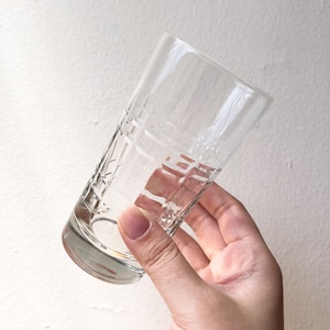 Vintage Art Deco Highball Glasses with Line Cut Boxes Pattern| Mid-Century Modern Grid Tumbler | Retro Glassware Drinkware | Set of 3