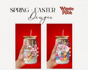 Primavera de Pooh: Gafas de Pascua personalizadas para una Pascua encantada. Copa de vidrio.