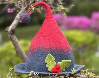 Sombrero de bruja de fieltro de lana con degradado rojo: Disfraz de Navidad