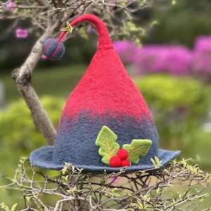 Red Gradient Wool Felted Witch Hat: Christmas Costume