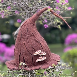 Tree With Mushroom Hat, Witch Hat, branches Hat, Wizard Hat, Novelty Hat, Festival Hat, Costume hat, Brown Felted Hat, Renaissance Faire Hat