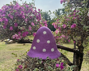 Wool Felted Mushroom Hat: Novelty Costume, Sauna Cap