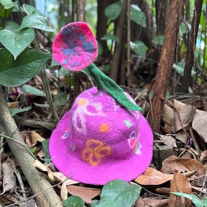 Purple Wool Felted Flower Hat: Whimsical Costume Elf Hat