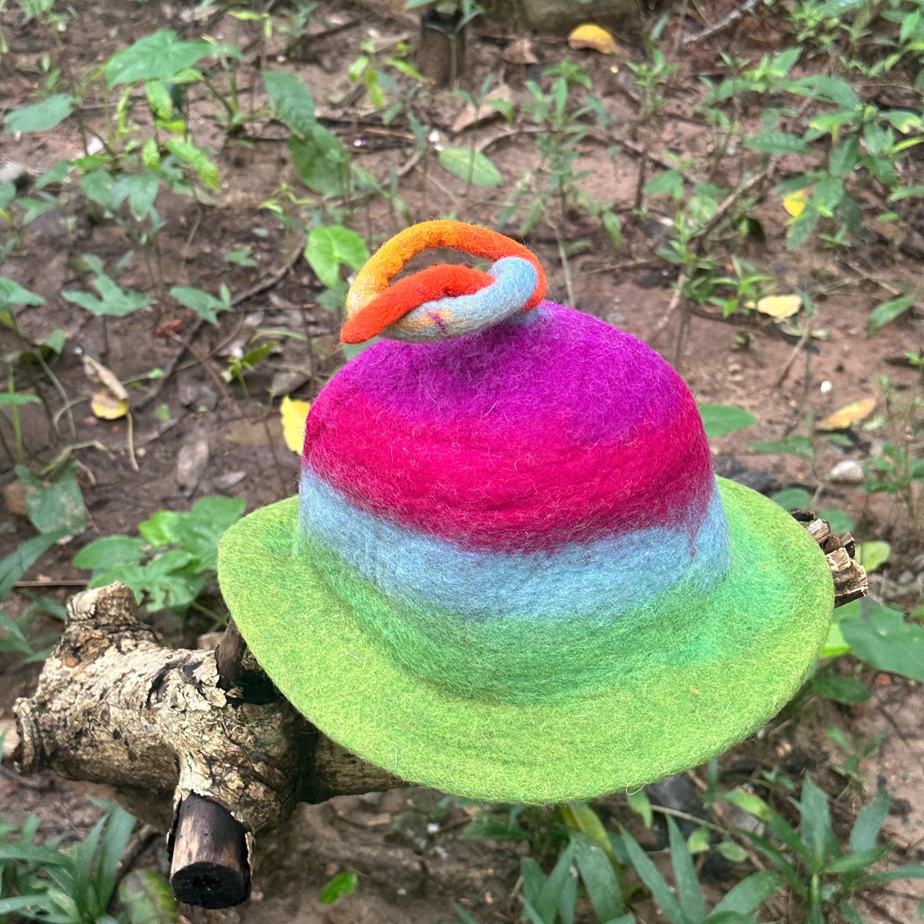 Tie Dye Felted Bucket Hat: Rainbow Wool, Sauna & Costume 