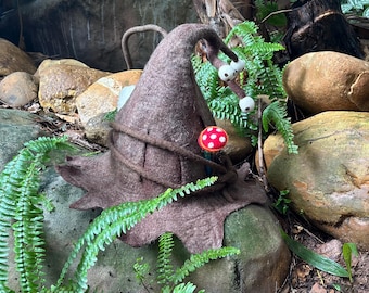 Wool Felted Witch Hat: Brown Wizard Costume, Renaissance Faire Outfit