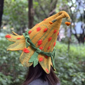 Flower Wool Felted Witch Hat: Renaissance Costume, Festival Fairy Hat